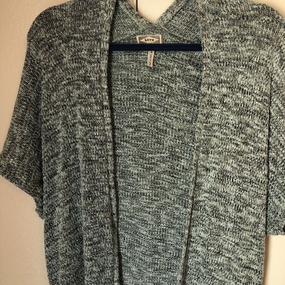 Kirra Womens Cardigan Sweater Gray Marled Short Sleeve Batwing Dolman Knit USA S - Picture 2 of 8
